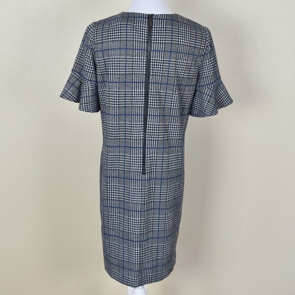 Calvin Klein Houndstooth Plaid Ruffle Sleeve Shift Dress - 8 - Picture 7 of 9